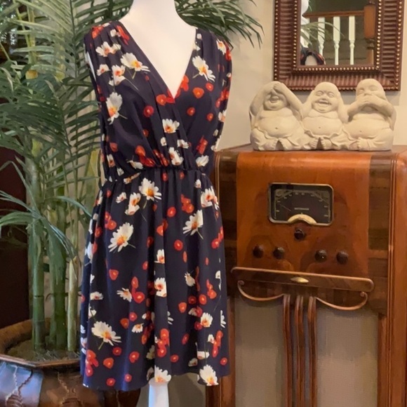 Alice + Olivia Floral Sleeveless Dress Navy Red Daisy Print Sz - Picture 2 of 7